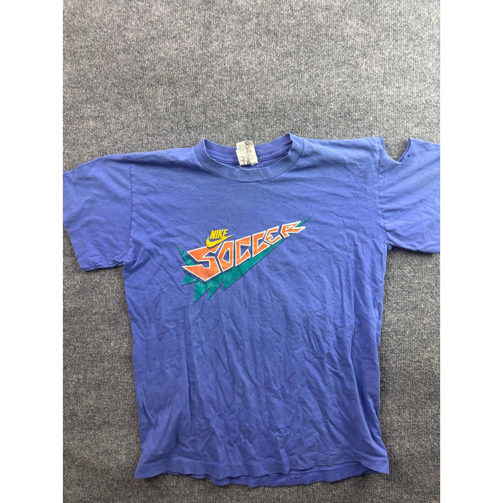Nike Soccer T-Shirt Mens XL Blue Vintage 90s Made in USA Distressed Graphic